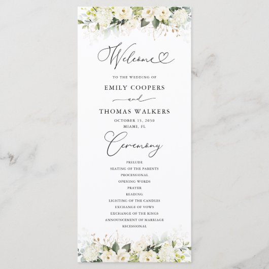 Groen Wit Rozen Trouwprogramma Programmakaart (Voorkant)