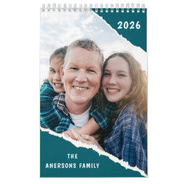Groen & Wit Schrijfboek Aangepaste Familie Foto 20 Kalender