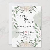 Groen & Wit Script Waterverf Brush Wedding Save The Date (Voorkant)