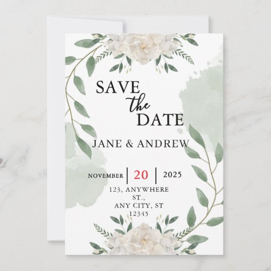 Groen & Wit Script Waterverf Brush Wedding Save The Date (Voorkant)