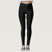Groen Wit Side Stripe Zwart Leggings Uw kleuren (Voorkant)