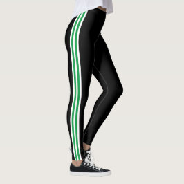 Groen Wit Side Stripe Zwart Leggings Uw kleuren