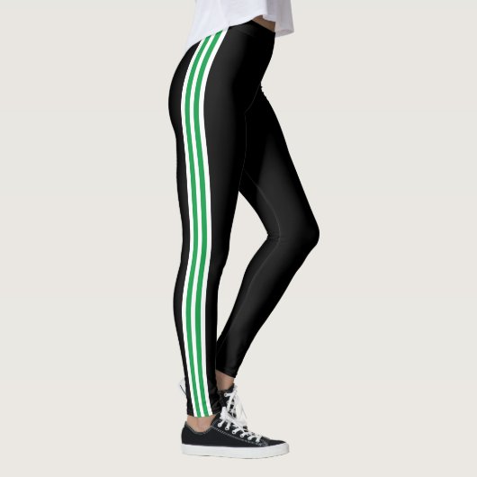 Groen Wit Side Stripe Zwart Leggings Uw kleuren (Rechts)