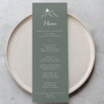 Groen Wit Silhouet Mountain Dinner Menu<br><div class="desc">Deze groene witte silhouet berg diner menukaart is perfect voor een rustieke bruiloft. Het ontwerp is voorzien van met de hand beschilderde heldere bergen. Dit menu kan worden gebruikt voor een huwelijksreceptie,  repetitiediner,  vrijgezellenfeest of een evenement.</div>