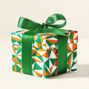 Groen Wit Sinaasappel Iers Vlag Kleuren Geometrisc Cadeaupapier