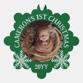 Groen Wit Sneeuwvlokken Baby's 1e Kerstmis Ornament Kaart (Achterkant)