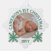 Groen Wit Sneeuwvlokken Baby's 1e Kerstmis Ornament Kaart (Voorkant)