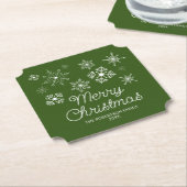 Groen Wit Sneeuwvlokken Kerstfeest Kartonnen Onderzetters (Gekanteld)