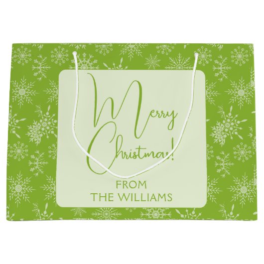  Groen Wit Sneeuwvlokken Kerstvakantie Groot Cadeauzakje (Voorkant)