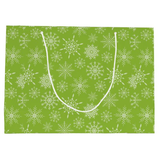  Groen Wit Sneeuwvlokken Kerstvakantie Groot Cadeauzakje (Achterkant)