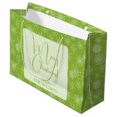  Groen Wit Sneeuwvlokken Kerstvakantie Groot Cadeauzakje (Voorkant Gekanteld)