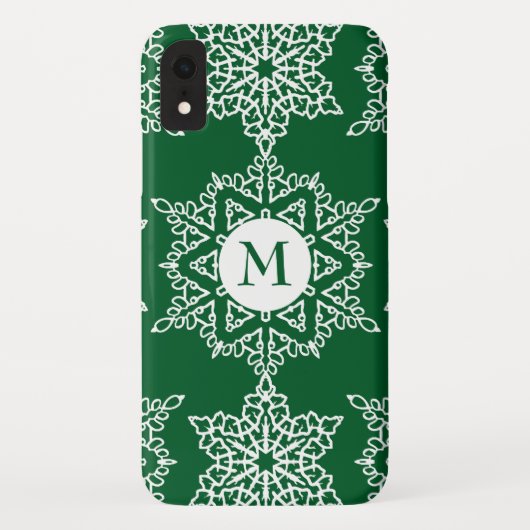 Groen Wit Sneeuwvlokken Kerstvakantie Monogram Case-Mate iPhone Case (Achterkant)