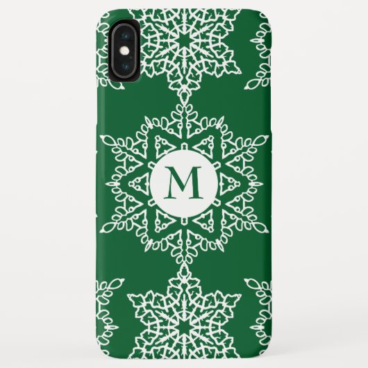 Groen Wit Sneeuwvlokken Kerstvakantie Monogram Case-Mate iPhone Case (Achterkant)