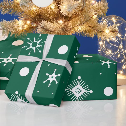 Groen wit Snowflakes patroon Cadeaupapier (Feestdagen)