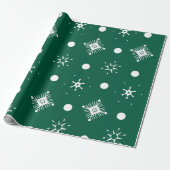 Groen wit Snowflakes patroon Cadeaupapier (Uitgerold)