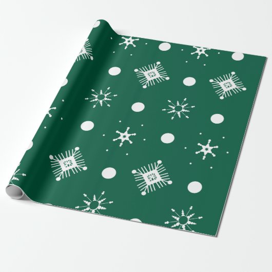 Groen wit Snowflakes patroon Cadeaupapier (Uitgerold)