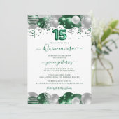Groen Wit Sparkle Foto Quinceañera Ballon Kaart (Staand voorkant)