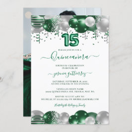 Groen Wit Sparkle Foto Quinceañera Ballon Kaart