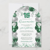 Groen Wit Sparkle Quinceañera Ballon Kaart (Voorkant)