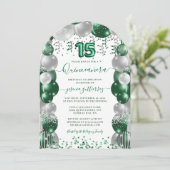 Groen Wit Sparkle Quinceañera Ballon Kaart (Staand voorkant)