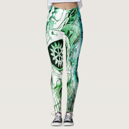 Groen + Wit Steampunk ontwerp op op maat gemaakte Leggings