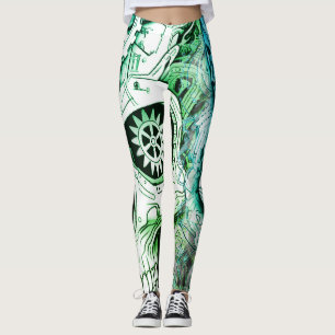 Groen + Wit Steampunk ontwerp op op maat gemaakte  Leggings