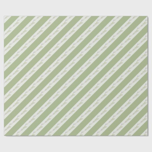 Groen Wit Strepen Bloem Bruiloft Wrapping Papier (Vlak)