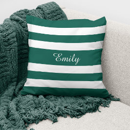 Groen & Wit Strepen Patroon Naam Monogram Kussen
