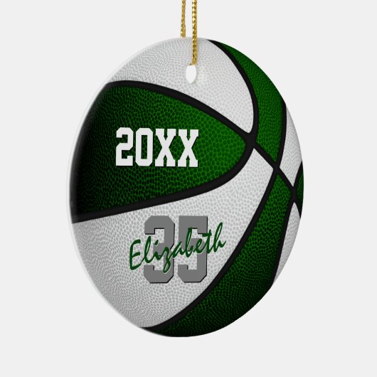 groen wit team kleuren basketbalmemento keramisch ornament (Rechts)