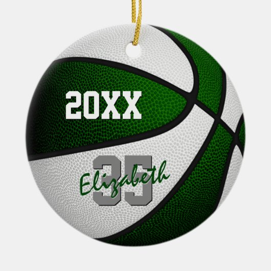 groen wit team kleuren basketbalmemento keramisch ornament (Voorkant)