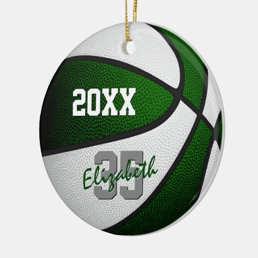groen wit team kleuren basketbalmemento keramisch ornament (Links)