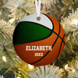 groen wit team kleuren jongens basketbal metalen ornament