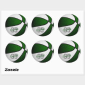 groen wit team kleuren jongens basketbal ronde sticker (Vel)