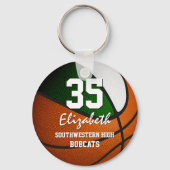 Groen wit team kleuren jongens basketbal sleutelhanger (Voorkant)