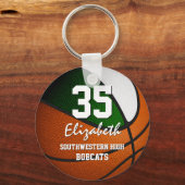 Groen wit team kleuren jongens basketbal sleutelhanger (Voorkant)