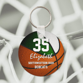 Groen wit team kleuren jongens basketbal sleutelhanger