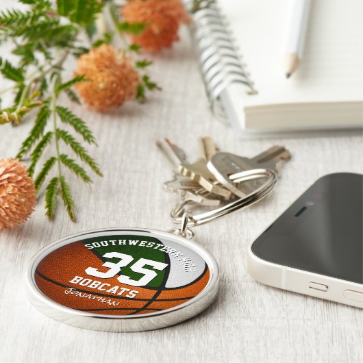 groen wit team kleuren jongens basketbal sleutelhanger (Zijkant)