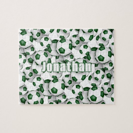 groen wit team kleuren jongens voetbal legpuzzel (Horizontaal)