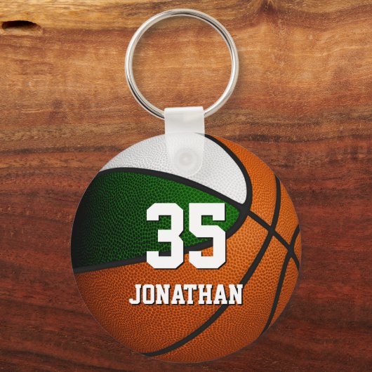 groen wit team kleuren realistische basketbal sleutelhanger (Achterkant)