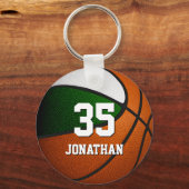 groen wit team kleuren realistische basketbal sleutelhanger (Voorkant)