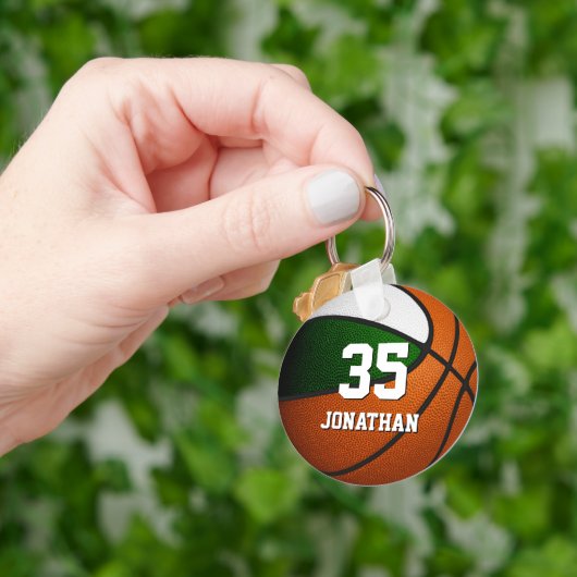 groen wit team kleuren realistische basketbal sleutelhanger (Hand)