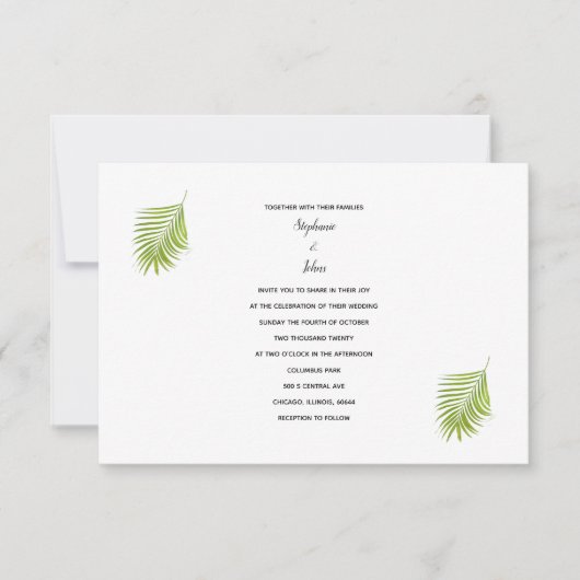 Groen Wit Tropisch Palmblad Trendy Cool Wedding Kaart (Voorkant)