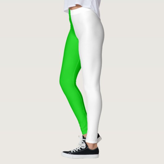 Groen Wit Twee Tone Split Half Design Leggings (Links)
