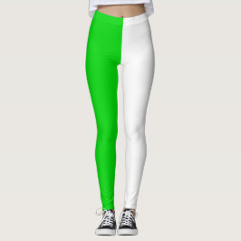 Groen Wit Twee Tone Split Half Design Leggings