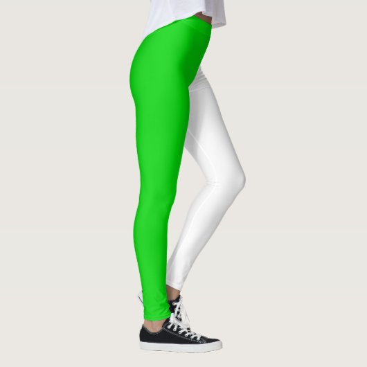 Groen Wit Twee Tone Split Half Design Leggings (Rechts)