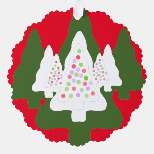 Groen Wit Versierde Kerstbomen Ornament Kaart (Achterkant)