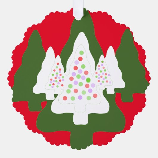 Groen Wit Versierde Kerstbomen Ornament Kaart (Voorkant)