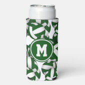 Groen wit volleyballen patroon een speler monogram seltzer blikjeskoeler (Seltzer Achterkant)