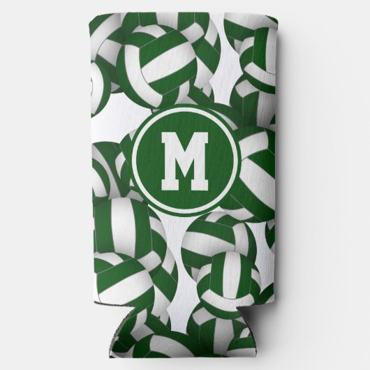 Groen wit volleyballen patroon een speler monogram seltzer blikjeskoeler (Achterkant)