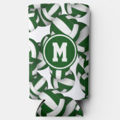 Groen wit volleyballen patroon een speler monogram seltzer blikjeskoeler (Voorkant)